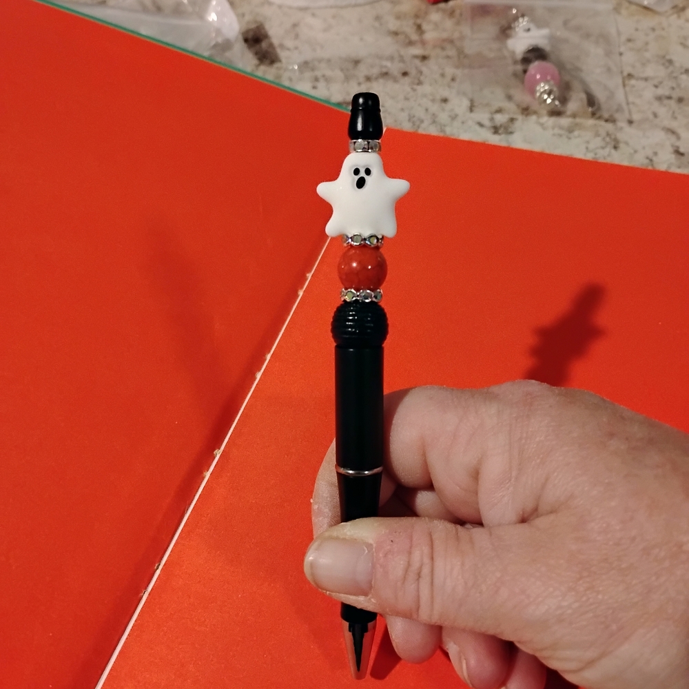 Black Pen with Ghost Charm NEW!! BEADED PEN
